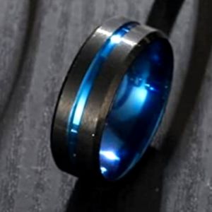 BLACK AVE BLUE RING STAINLESS STEEL SIZE 8 BAND GREAT FOR STACKING